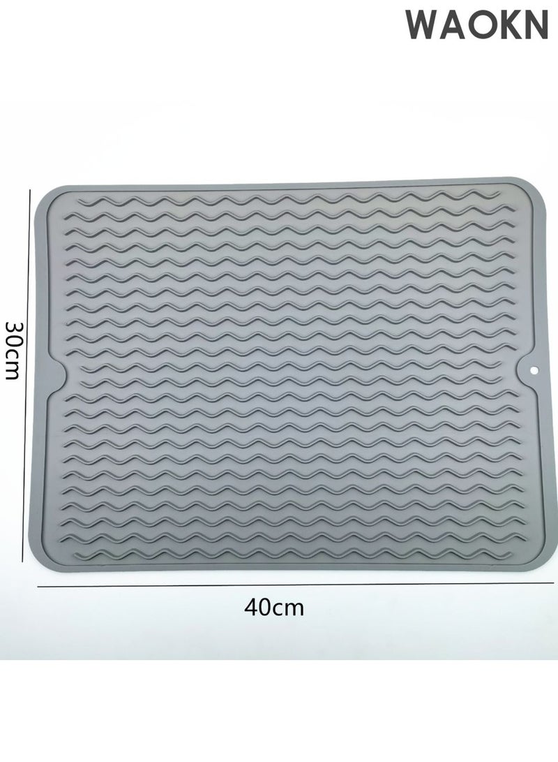 WAOKN Silicone Dish Drying Mat , silicone material , Non-Slip Easy Clean Sink Mat Large Heat-resistant Dish Drainer Mat for Kitchen Counter , Sink , Refrigerator or Drawer liner , sturdy and durable , 30*40cm , grey. - Image 4